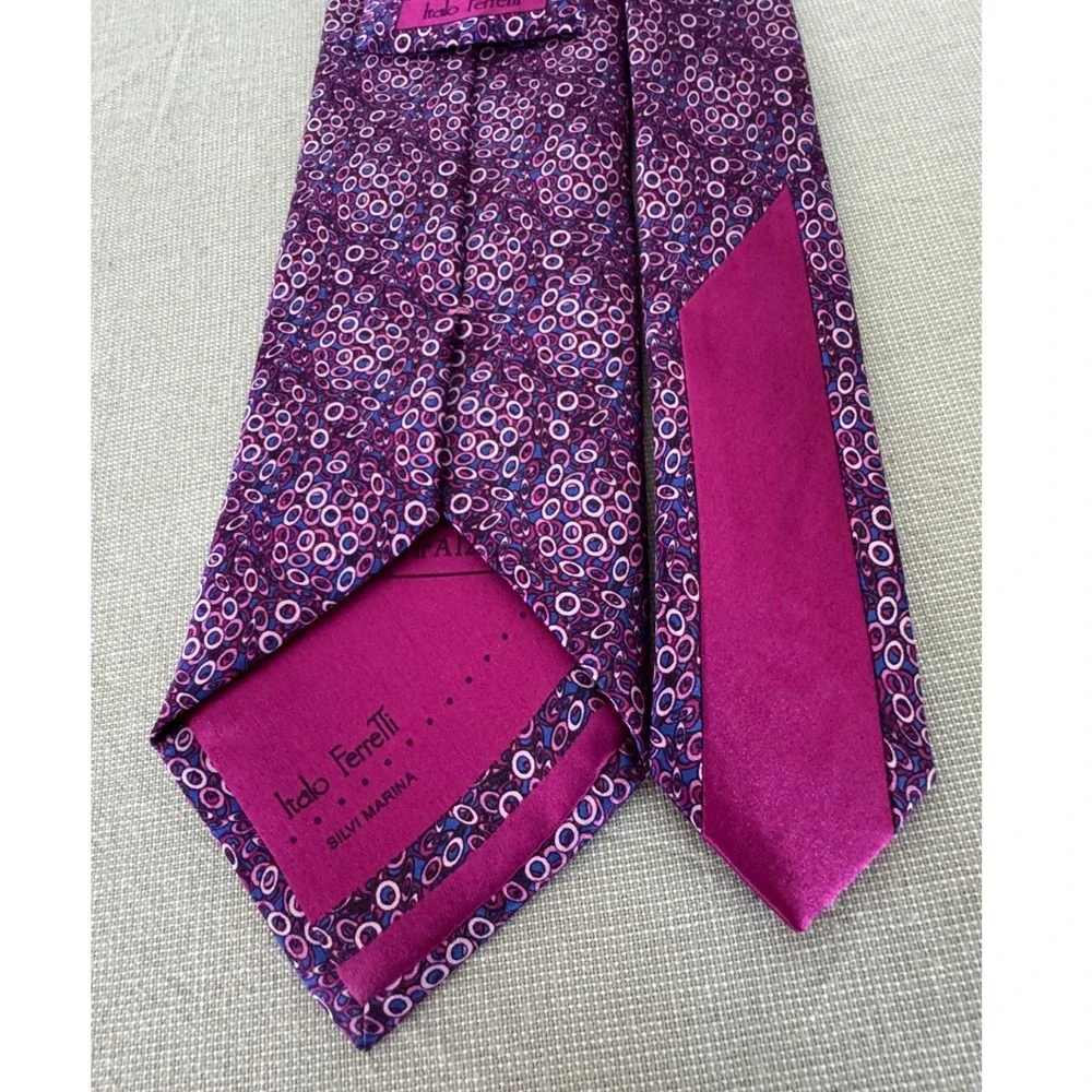 ITALO FERRETTI Silk Tie Purple/Pink/Blue‎ Circles